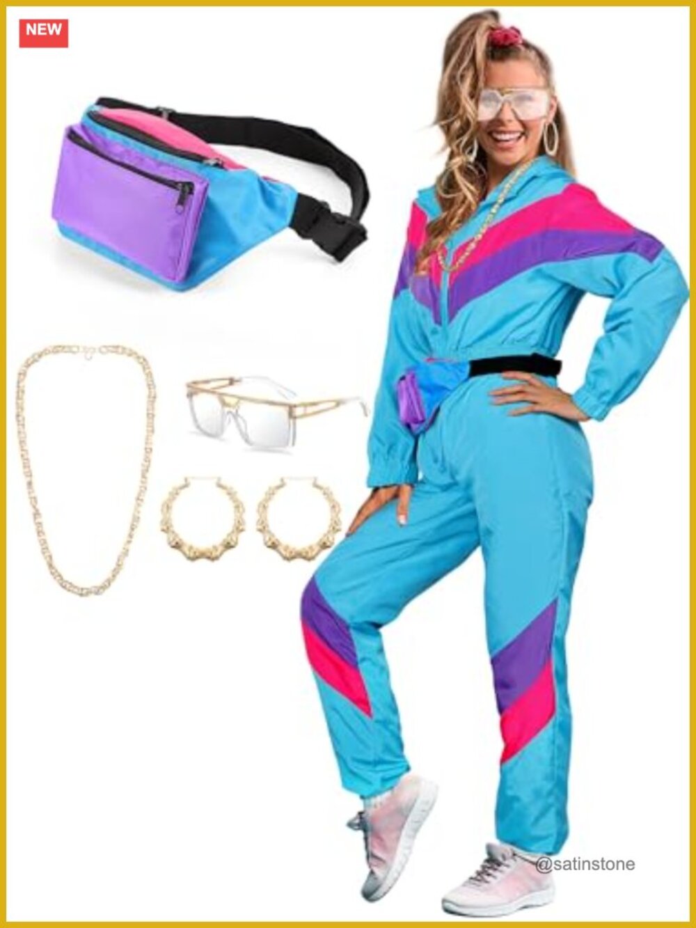 80s Tracksuit Windbreaker Outfit Hip Hop Costume Accessory Set